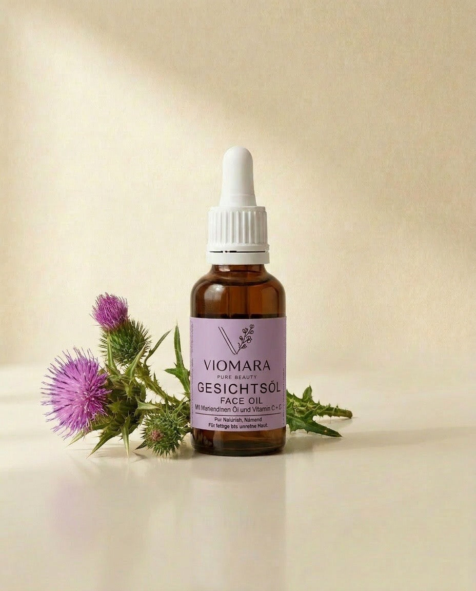 VIOMARA Gesichtsöl | Face Oil mit Mariendistel Öl & Vitamin C+E | Für fettige bis unreine Haut | 30ml