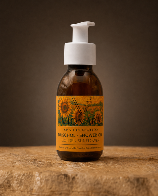 Viomara Duschöl Golden Sunflower Oil-to-Milk Shower Oil mit kaltgepresstem Sonnenblumenöl